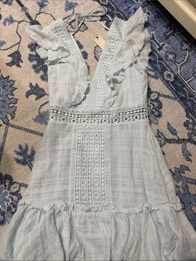 Francesca's Light Blue Crochet-Trim V-Neck Top